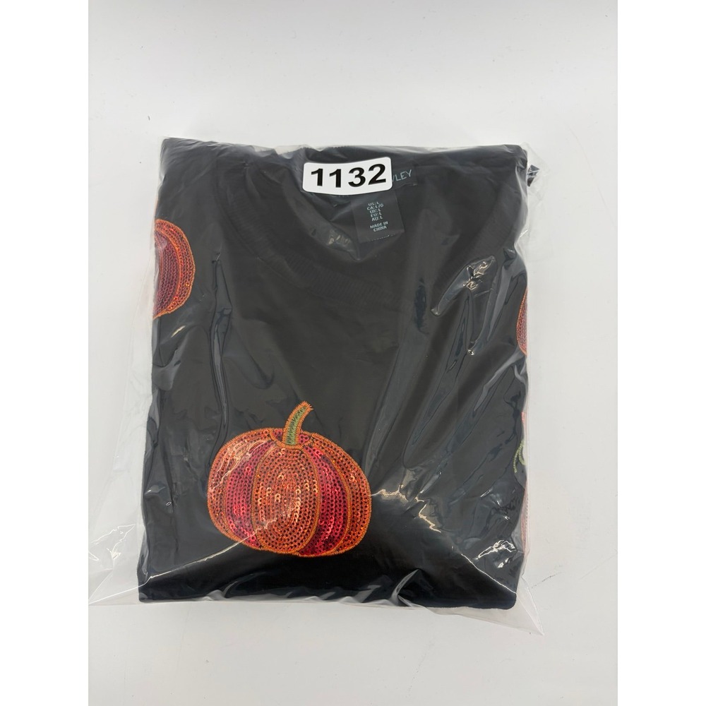 Cynthia Rowley, Fall Autumn Halloween Orange Sequin Pumpkin Sweatshirt Large - Picture 6 of 6